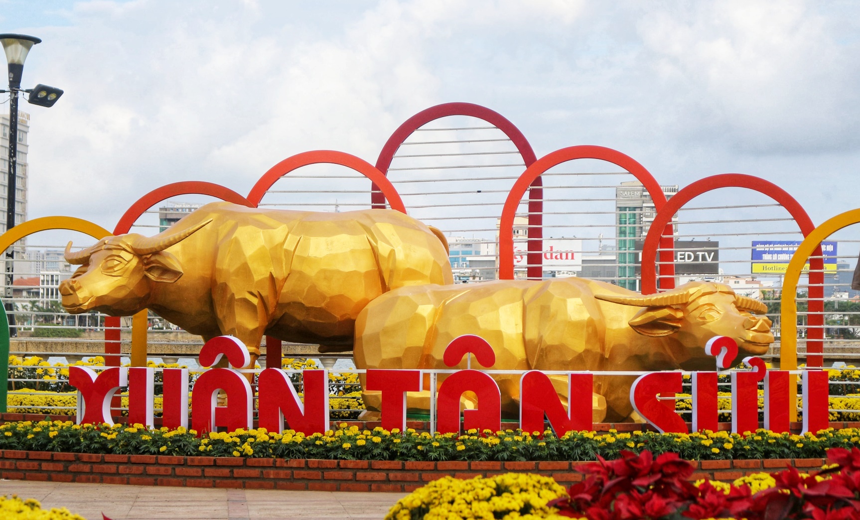 Đường hoa Đà Nẵng với thiết kế lấy cảm hứng từ con trâu – con giáp của năm mới Tân Sửu 2021.